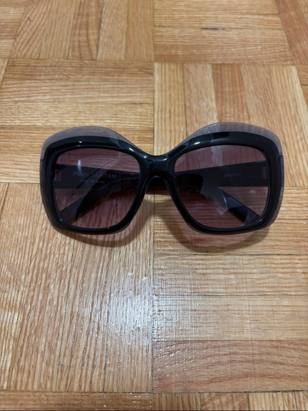 Pink Tartan Oversized Square Sunglasses in Black and Gray